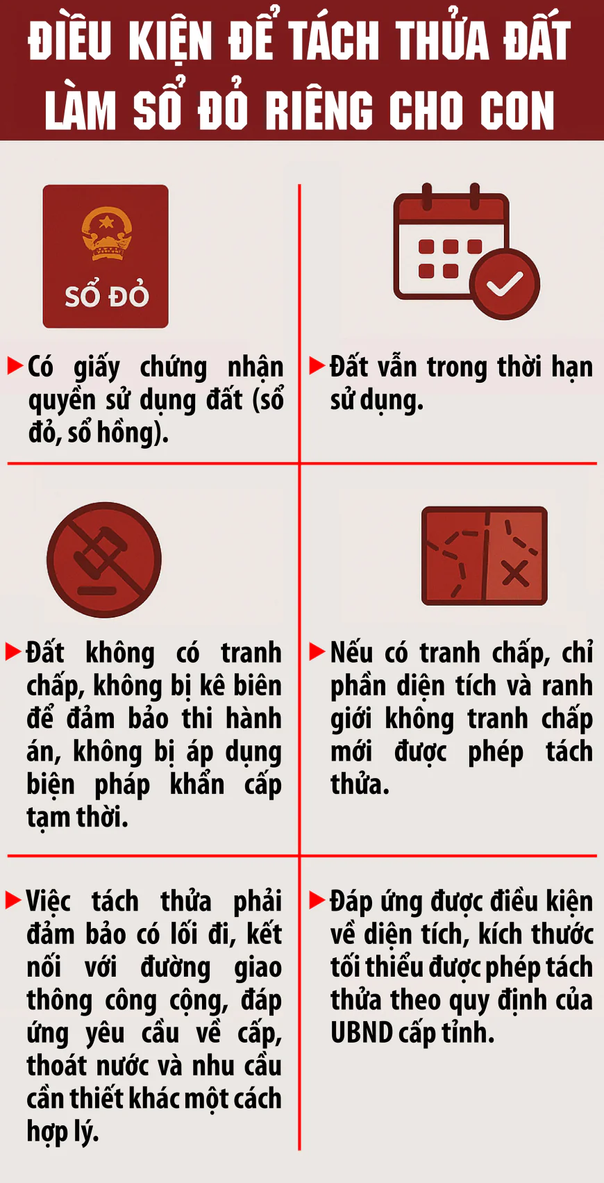 Bố mẹ muốn tách thửa đất làm sổ đỏ riêng cho con cần đáp ứng điều kiện gì?