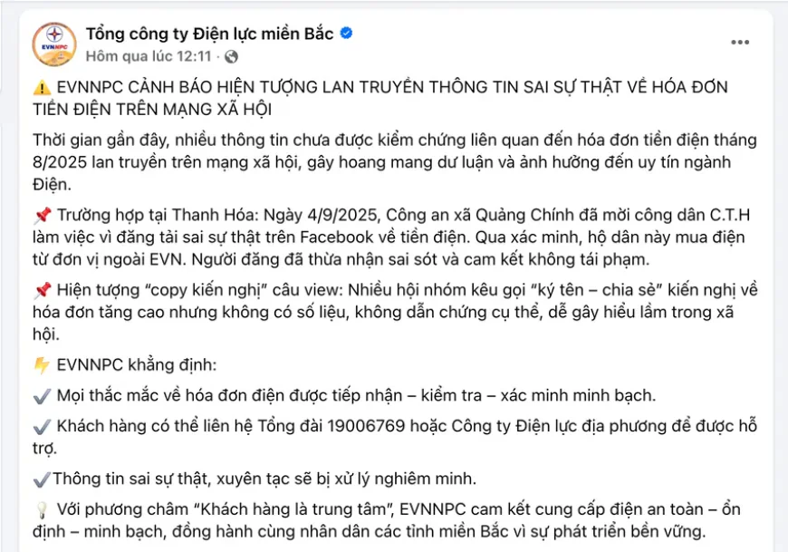 Đăng tin sai sự thật liên quan hóa đơn tiền điện trên mạng xã hội, bị xử lý ra sao?
